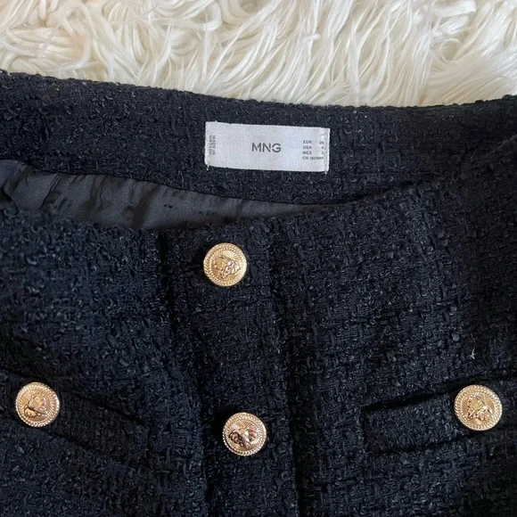 Mango Black Tweed Blazer and Skirt Set with Gold Buttons - Picture 7 of 8